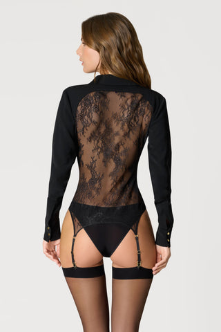 Maison Close Le Vestiaire Back Crepe Garter Shirt with Lace Back