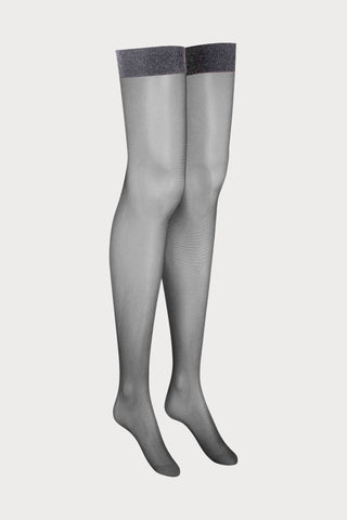 Maison Close Black & Silver Lurex Garter Stockings 20 Denier