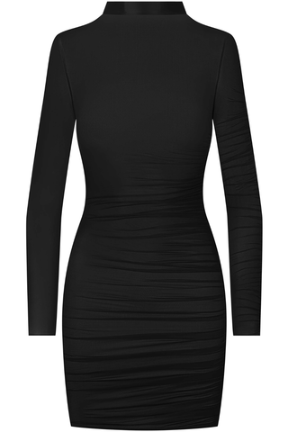 Maison Close Nuit Fauve Jersey Long Sleeve Short Dress Black