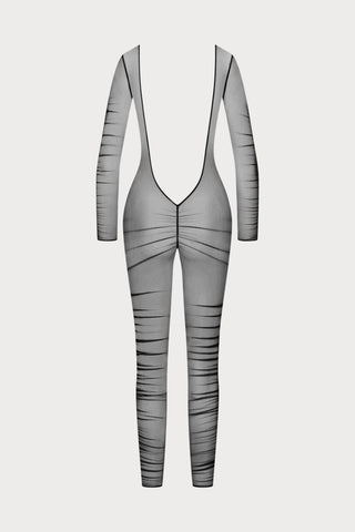 Nuit Fauve Long Sleeve Open Back Catsuit
