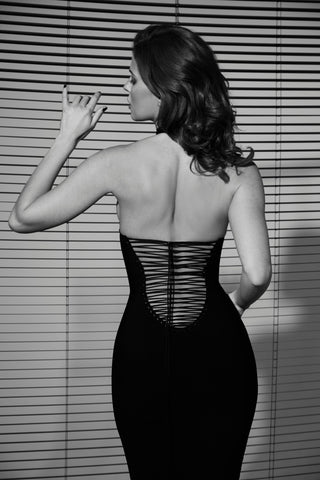 Maison Close Nuit Infinie Halterneck Midi Dress with Lace Up Back Black 