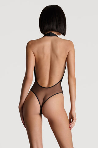 Maison Close Pure Tentation Plunging V Neck Black Thong Bodysuit