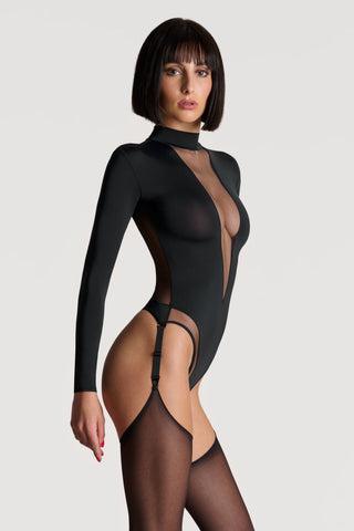 Maison Close Pure Tentation Long Sleeve Black Thong Suspender Bodysuit