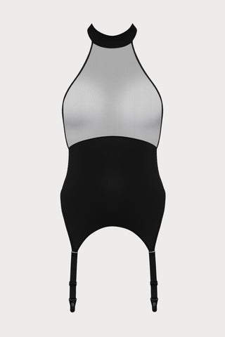 Pure Tentation Halterneck Suspender Top in Black