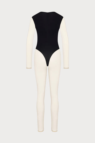 Pure Tentation Long Sleeve Jumpsuit in Black & Nude