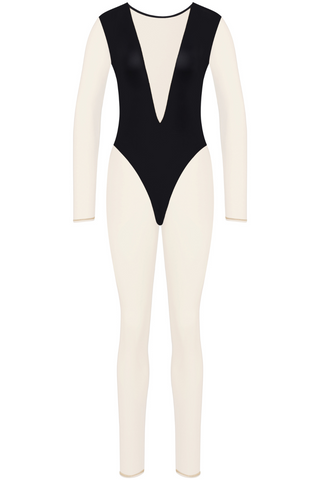 Maison Close Pure Tentation Black & Nude Long Sleeve Jumpsuit