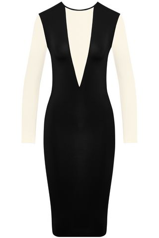 Black & Nude Midi Dress Long Sleeves Maison Close Pure Tentation