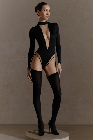 Maison Close Pure Tentation Long Sleeve Black Thong Suspender Bodysuit