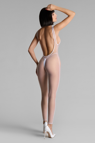 Maison Close Pure Tentation White Jumpsuit with Zip - Sheer Lingerie