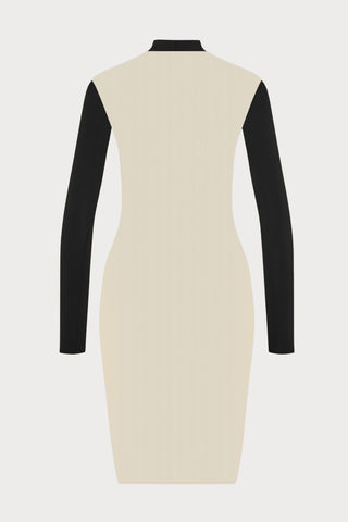 Pure Tentation Sheer Back Long Sleeve Dress in Black & Nude