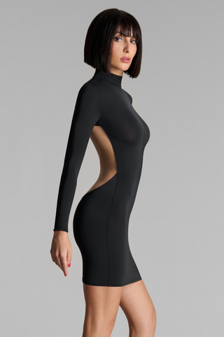 Maison Close Pure Tentation Black & Nude Short Sheer Back Long Sleeve Dress 