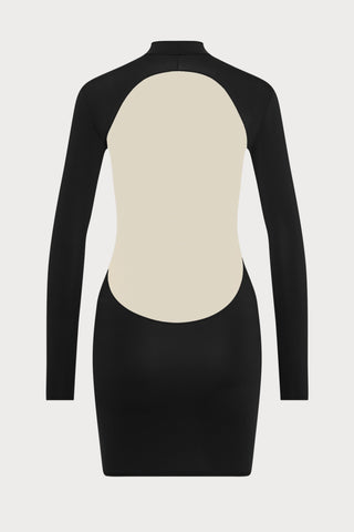 Pure Tentation Short Long Sleeve Dress in Black & Nude