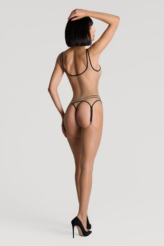 Maison Close Pure Tentation Sheer Black & Nude Suspender Tank Top