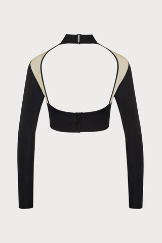Pure Tentation Long Sleeve Top in Black & Nude