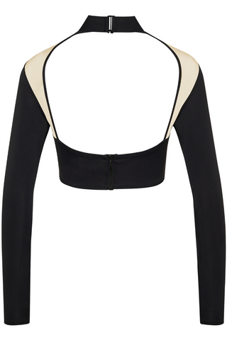 Long Sleeve Crop Top Black & Nude Maison Close Pure Tentation
