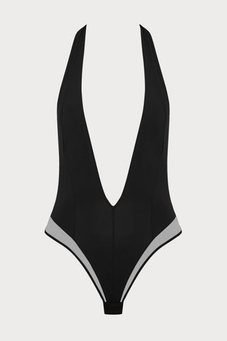 Pure Tentation V Neck Thong Body in Black