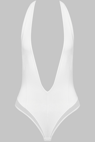 Maison Close Pure Tentation Plunging V Neck White Thong Bodysuit