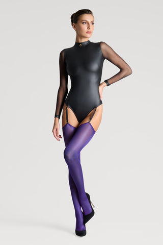 Maison Close Silky Purple Cut & Curled Stockings 40 Denier