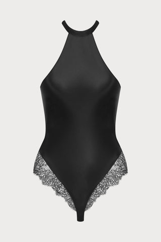 Rendez-Vous Silk & Lace Halterneck Thong Bodysuit, Size XS (UK 4-6)