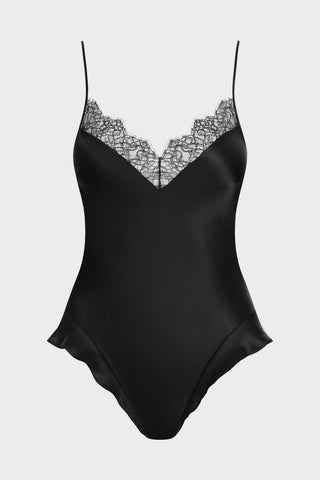 Rendez-Vous Silk & Lace V Neck Thong Bodysuit, Size L (UK 10-12)