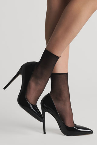 Maison Close Cut & Curled Ankle Socks Black 10 Denier