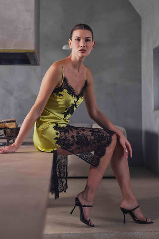 Marjolaine Bella Slip Dress in Lemon & Black