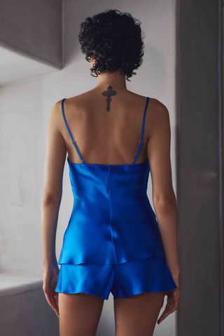 Marjolaine Betty Blue Silk Shorts - Luxury Pyjama Shorts