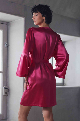 Marjolaine Brooke Short Silk Kimono Magenta | French Nightwear