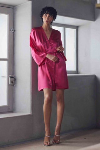 Marjolaine Brooke Short Silk Kimono Magenta | French Nightwear