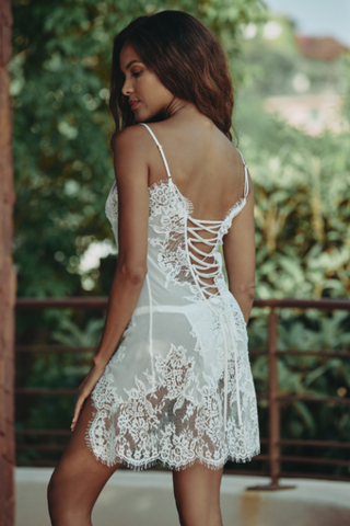 Marjolaine Calista Natural Chiffon & Lace Nightie - Naughty Knickers