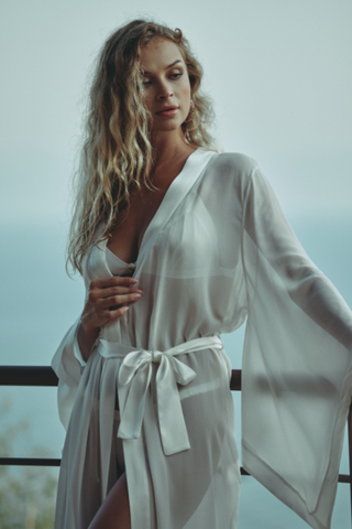 Marjolaine Calista Natural Chiffon Long Kimono - Naughty Knickers