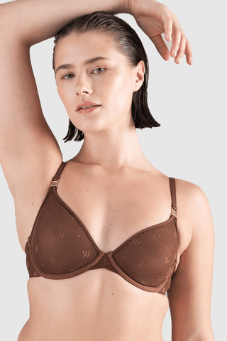 Nudea Monogram Mesh Underwired Demi Bra Espresso