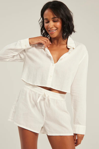 Nudea Organic Cotton Cropped PJ Shirt White