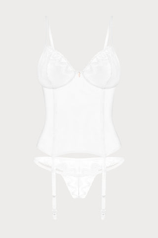 Obsessive Alissium Corset & Thong Set - Sexy White Lingerie set by Obsessive
