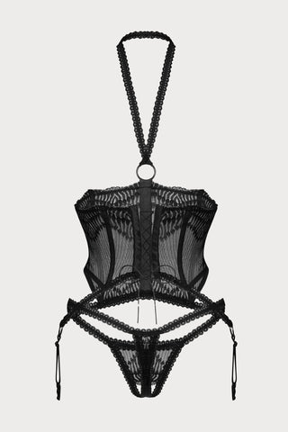 Obsessive Alliane Cupless Corset & Thong Set Black