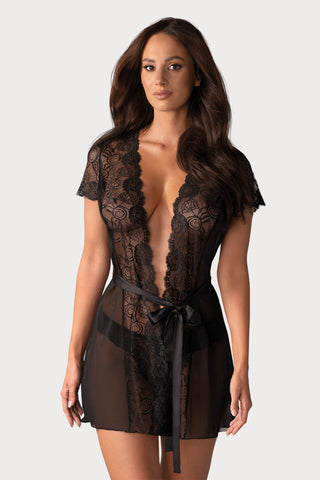 Obsessive Alluria Black Robe & Thong Set