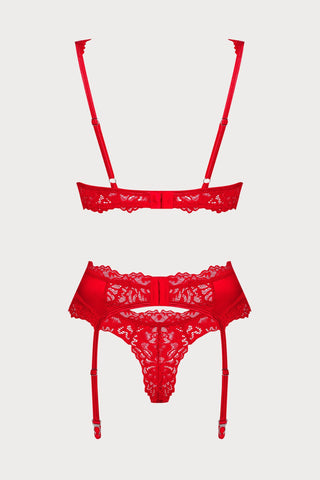 Obsessive Amor Cherris Bra, Thong & Suspender Red