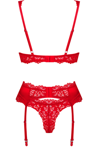 Obsessive Amor Cherris Bra, Thong & Suspender Red