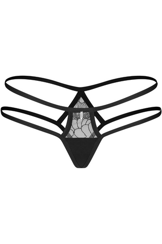 Obsessive Arrowel Black Strappy Thong - Sheer Black Knickers