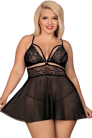 Obsessive Babydoll & Thong Black 838-BAB-1