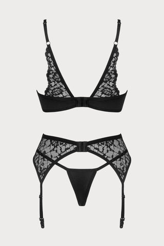 Obsessive Bellastia Bra, Thong & Suspender Black