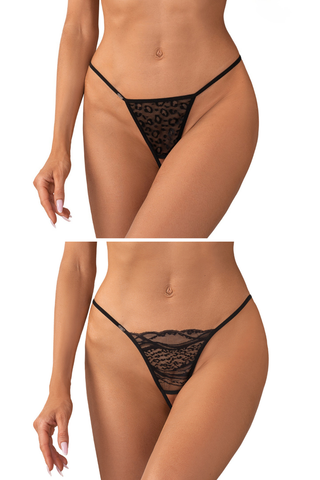Obsessive Bianca Black Crotchless Thong Set - Open Thong