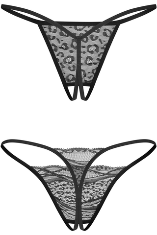 Obsessive Bianca Black Crotchless Thong Set - Open Thong