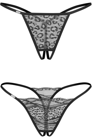 Obsessive Bianca Black Crotchless Thong Set - Open Thong