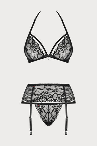 838 Bra, Thong & Garter Belt Black, Size S-M (UK 8-10)