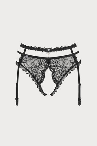 Obsessive Pearlove Black Crotchless Suspender Brief