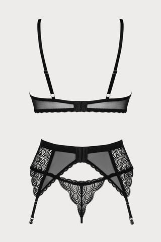 Obsessive Chemeris Bra, Thong & Suspender Black