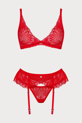 Obsessive Chilisa Bra, Thong & Suspender Red