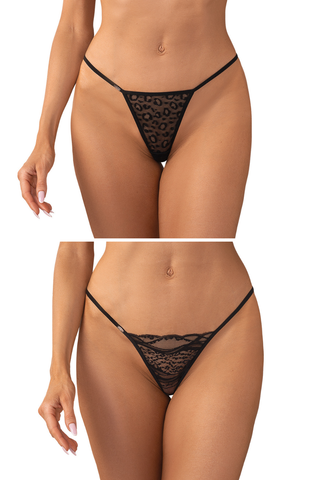 Obsessive Clara Black Lace 2 Pack Thongs - Lace Knickers