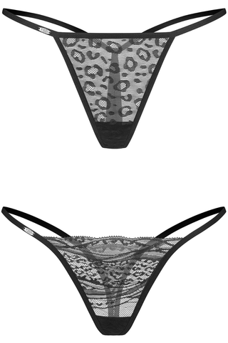 Obsessive Clara Black Lace 2 Pack Thongs - Lace Knickers